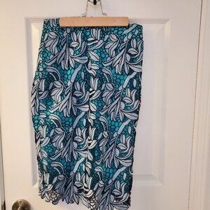 knee length pencil skirt teal/blue/black floral crochet overlay
